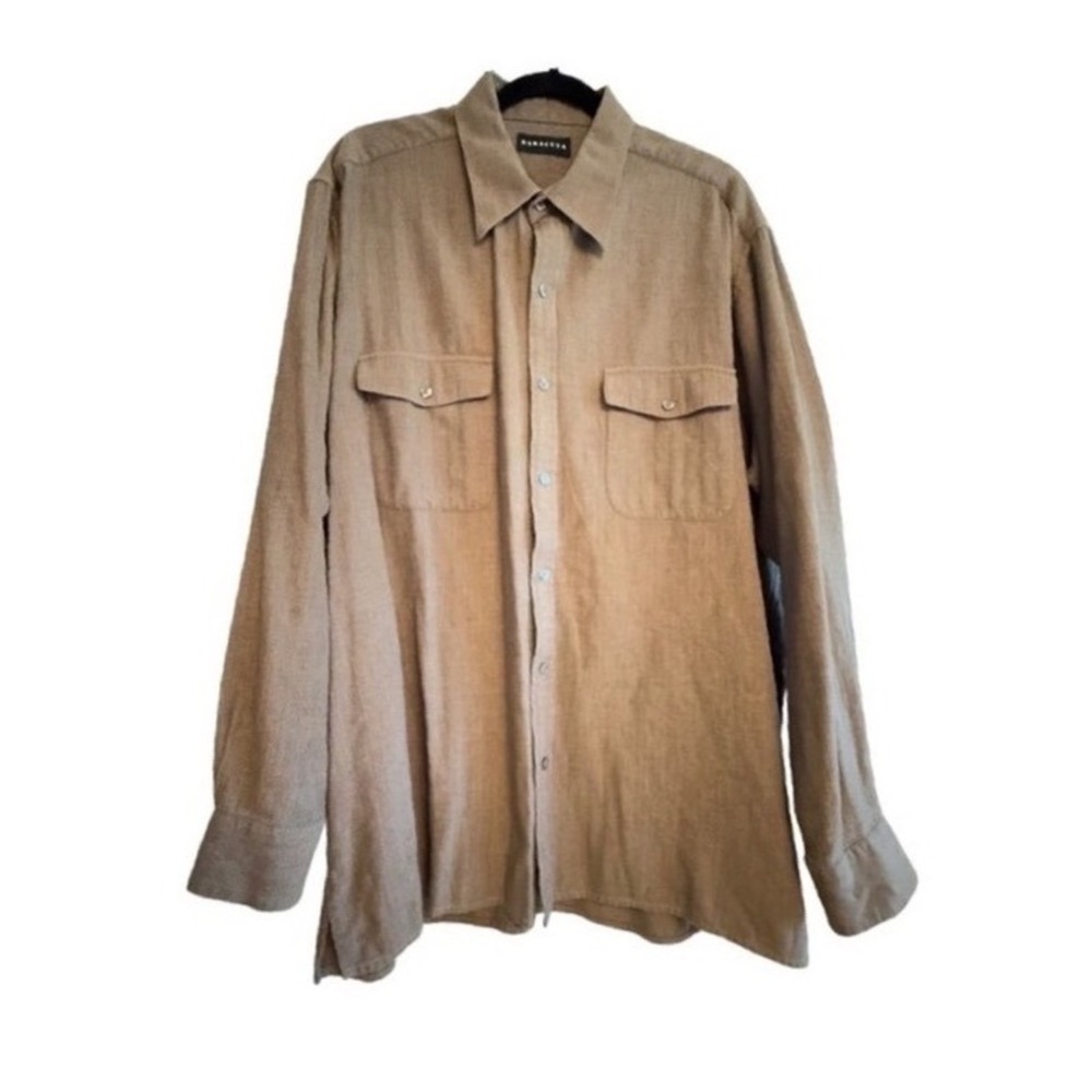 Baracuta Shirt Button Down Mens Xl Herringbone Long Sleeve Tan